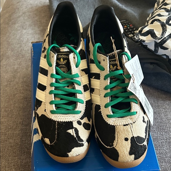 adidas Shoes - Adidas Black and White Pattern Sneakers with Green Laces